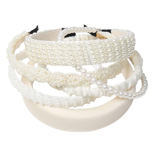 naibirdr 6PK Pearl Headbands for Women Slim and Wide pearl headband Cute Pearl Headbands Set for Girls Beige Solid Wide Headbands Pearl Hair Accessories