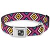 Dog Collar Seatbelt Buckle Geometric1 Burgundy Pink Tan Yellow Baby Blue 16 to 23 Inches 1.5 Inch Wide