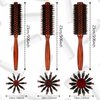 Boao 3 Pieces Boar Bristle Round Brush for Blow Drying Round Hair Brush with Wood Handle Quiff Roller Brush for Women Men (10/12/ 14 Rows)