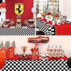 PIXHOTUL 4 Pcs Racing Car Tablecloths, Race Car Birthday Party Decorations Black Checkered Plastic Table Cover Table Runner for Kid Boy Birthday Race Car Theme Party (4, Red, 51'' x 108'')