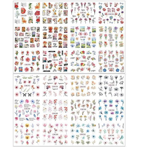 3D Water Transfer Flower Nail Stickers Lilies Camellia Flower Nail Art Stickers Spring Summer Flower Stickers for Nails Floral Nail Decals for Nail Art Supplies Nail Decor Sticker Nails for Women