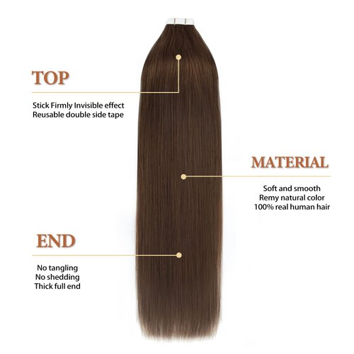 Lovrio 14" 20 Pcs 50g Tape in Hair Extensions Color Dark Brown Invisible Human Hair Silky Straight Tape ins #2