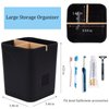 Electric Toothbrush Holder 3 Slots Tooth Brushing Holder with Bamboo Dividers for Bathrooms, Plastic Toothbrush and Toothpaste Organizer for Shower, Countertop, Vanity, Black