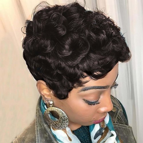 VRZ Pixie Cut Wig Human Hair short human hair wigs for black women Short Layered Pixie Short Wig for Black Women Glueless 100% Hair Non Lace Full Machine Natural Black Color 1B