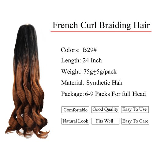 TRESKIIO 9 Packs 24 inch French Curl Braiding Hair Pre Stretched Wavy Synthetic Hair Extensions Premium french curly braiding hair expression pre stretched braids french curls crochet hair,B29