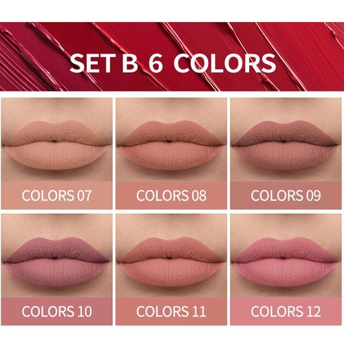 BONNIE CHOICE 6Pcs Nude Matte Liquid Lipstick Set, Waterproof Long Lasting Non-Stick Cup Nude Lipstick 24 Hour Not Fade Matte Lipstick Professional Lip Gloss Makeup Christmas Gift Sets for Women
