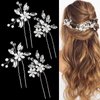 4 PCS Flower Hair Piece Bride Wedding Pearl Hair Pins Wedding U-shape Hairpins Hair Jewelry for Braids Accessories Silver Hair Accessories for Bride Women Girls Bridesmaids (Silver)