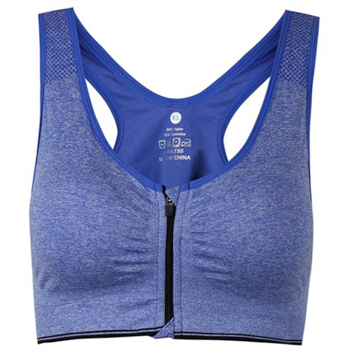 ohlyah Women's Zipper Front Closure Sports Bra Racerback Yoga Bras Blue L