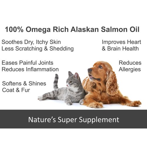 Pure Wild Alaskan Salmon Oil for Dogs & Cats - Relieves Scratching & Joint Pain, Improves Skin, Coat, Immune & Heart Health. All Natural Omega 3 Liquid Food Supplement for Pets. EPA + DHA Fatty Acids