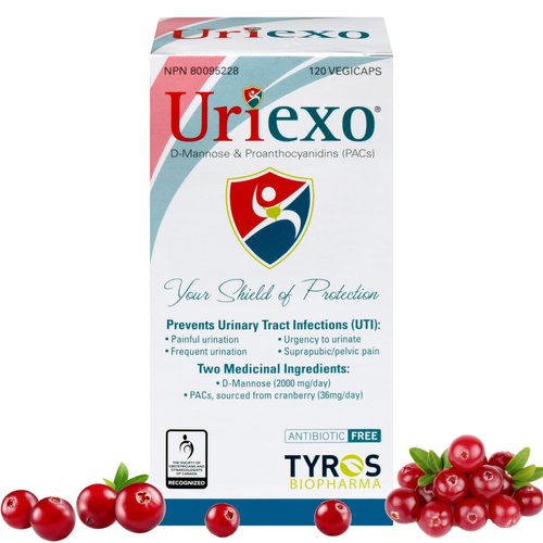 Uriexo Cranberry Pills for Women & Men for UTI - 36mg of Medical Grade PAC/D-Mannose 2000mg Capsules (120 Servings) - Daily Cranberry Supplement - UTI Test Strips for Women/Men Included