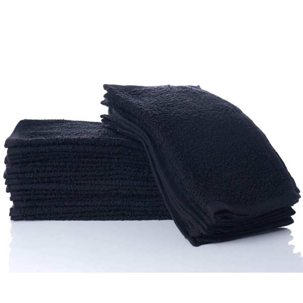 SIMPLI-MAGIC 79217 Black Cotton Washcloths, 12" x 12", 24 Pack