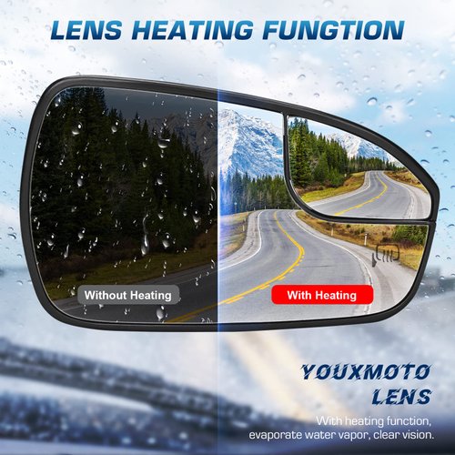 Youxmoto Passenger Right Side Heated Mirror Glass, Replacement for Ford Fusion 2013 2014 2015 2016 2017 2018 2019 2020 Side View Convex Mirror Glass, DS7Z17K707B DS7Z-17K707-B