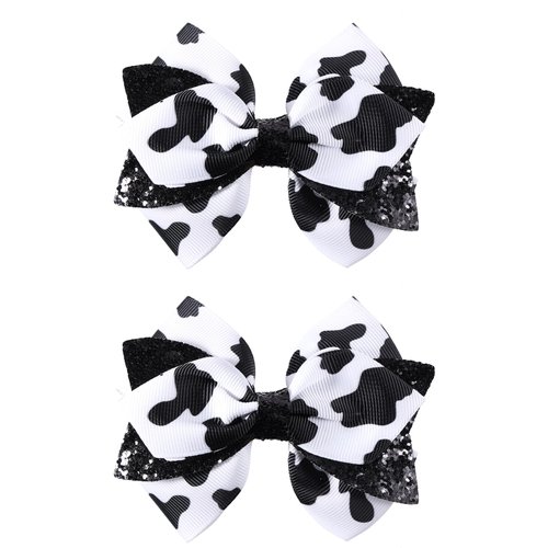 SUPCLIPS Black Hair Bow Clips Cute Cow Print Hair Bows Grosgrain School Alligator Clip Hair Acces...