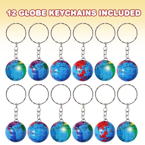 ArtCreativity Globe Keychains for Kids, Set of 12, Key Chains with Colorful Globe, Accessories for Keys, Backpack, or Pocket Book, Keyholder Birthday Party Favors, Carnival Party Favors for Children