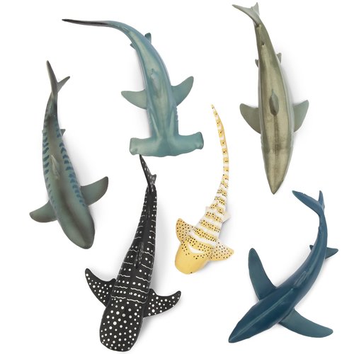 Toymany 6PC Realistic Shark Figurines Set - 5-6" Ocean Animals Bath Toys, Cake Toppers, Gifts for Kids & Toddlers