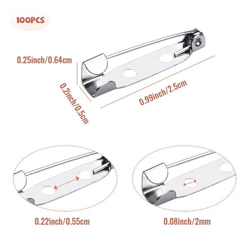 100 Pcs Bar Pins Backs Safety Clasp, Locking Pins Silver Brooch Clasp Pins Bar Jewelry Pins for Badges DIY Craft Sewing Baby Shower Wedding Name Tags (25mm)