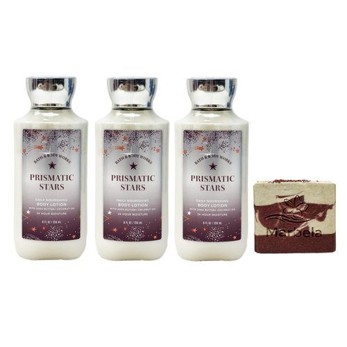 Bath & Body Works Prismatic Stars 3 Pack Daily Nourishing Body Lotion Gift Set with a Cherry On Top Bar Soap - Full Size