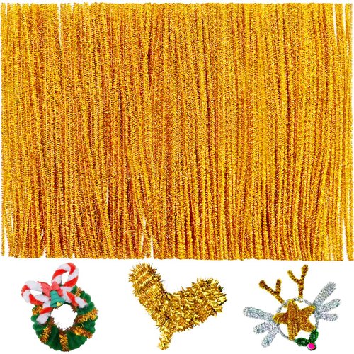 GAGANIU 200pcs Pipe Cleaners, Pipe Cleaners for crafts, Craft Supplies Chenille Stems for Art&Craft Christmas DIY projects(12inch*6mm,Golden Glitter)