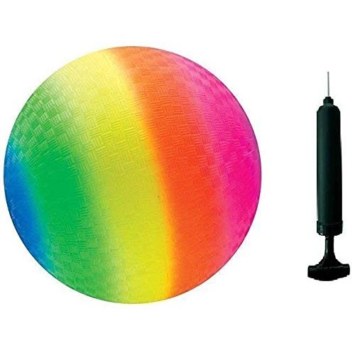 Toys+ 8.5 Inch Playground Balls Red, Blue, Green, Yellow and Rainbow! (1 Ball, Rainbow Ball + Pump)