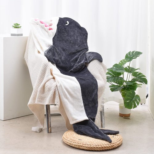 HOIDKET Shark Tail Blanket Super Soft Cozy Flannel Wearable Blanket Hoodie Shark Sleeping Bag (Shark, 70'' H x 24'' W (Fit for Height 4'5"-5'3"))