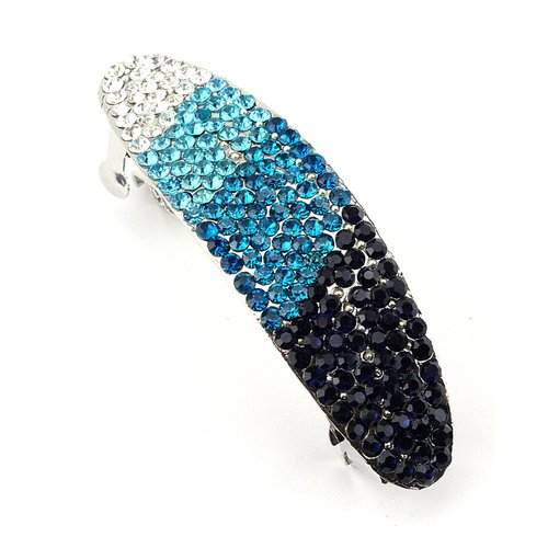 Women&#39;s Rhinestone Metal Hair Barrette Clip Hair Pin Antique Silver IMB2078, Blue