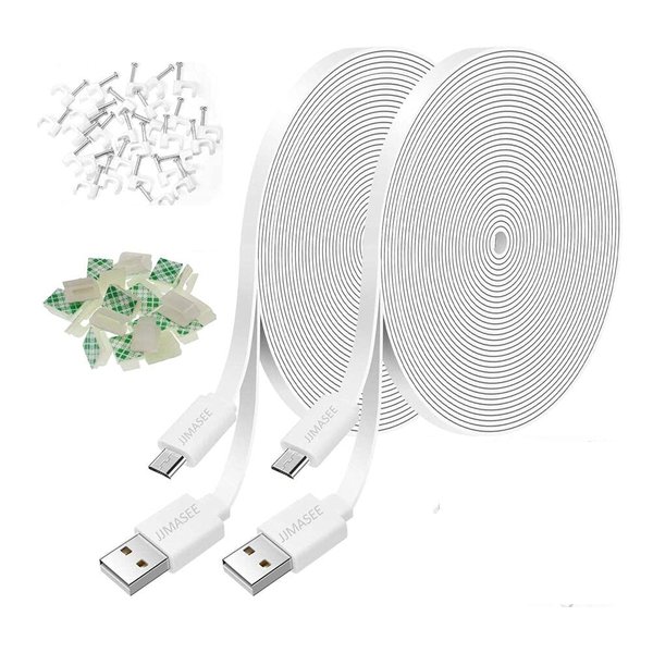 JJMASEE 2Pack 20FT Power Extension Cable for Wyze Cam V3/OG/V3 Pro, Arlo Essential, Eufy, SimpliSafe, Blink, YI (Not for Wyze Pan v3), Weatherproof Charging Power Cord for Security Camera(White)