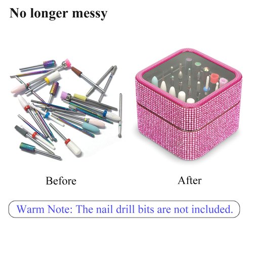 Cellentool Nail Drill Bits Holder Rhinestone Case Box- Efile Nail Bits Displayer Organizer Container, 25 Holes Dustproof Portable Storage Box for Manicure Tools (Drill Bits Not Included)