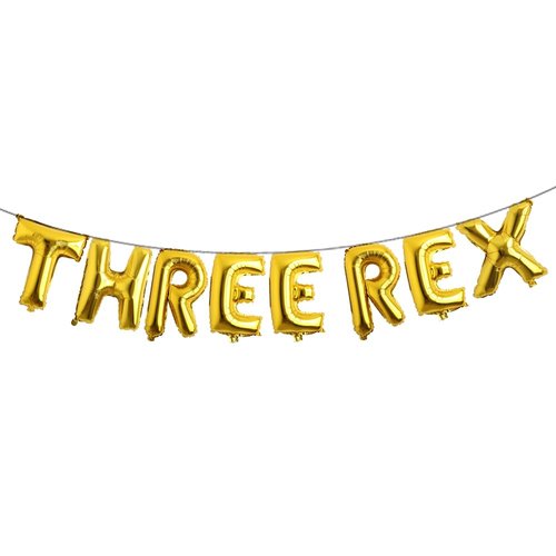 Multicolor Three Rex Balloons - 16 Inch Three Rex Birthday Party Decorations | Dinosaur Balloon, 3 Rex Birthday Decorations | Dinosaur Birthday Party Supplies Decorations (THREE REX Gold)
