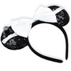 Needzo Black Tie Groom Mouse Ears Headband, Sparkly with Top Hat Accessory and White Bow, One Size