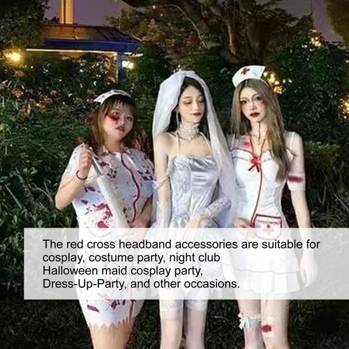 LanttAotte Nurse Hat Costume, 2 PCS Halloween Headband Bloody Nurse Accessories Red Cross Nurses Cap Party Supplies, Red