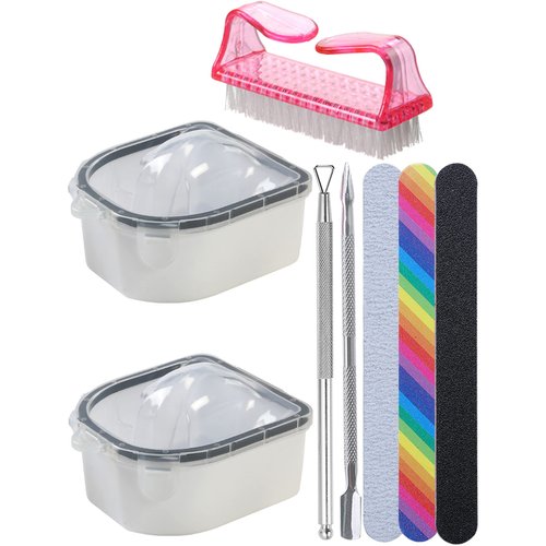 Nail Soaking Bowl, Borogo 2PCS Soak Off Gel Polish Dip Powder Remover Manicure Bowl for Acrylic Nails, Nail Brush, Cuticle Pusher, Cuticle Peeler, 100/180 Nail File, Buffer Block Black