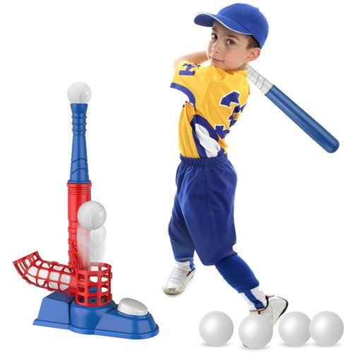 BananMelonBM T Ball Sets for Kids 3-5,5-8, Tee Baseball Set with Step on Pitching Machine, 10 Balls and Storage Bag, Outdoor Sport Toy Games for Boys Girls Toddlers