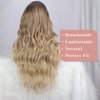 AISI QUEENS Ombre Blonde Wigs for Women Long Curly Wavy Wigs Heat Resistant Synthetic Fiber Wigs Hair Replacement Wigs for Daily Party Use 24 Inch