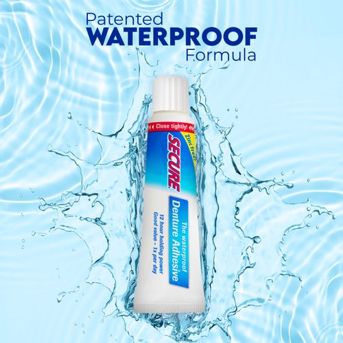 Secure Waterproof Denture Adhesive - Zinc Free - Extra Strong 12 Hour Hold - 1.4 oz (Pack of 2)