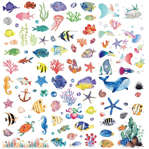 Oottati 6 sheets Waterproof Temporary Tattoo Stickers Kids Love Undersea World Fish Whale Clown Starfish Conch Coral Tropical Seaweed Hippocampus for Grils Boys
