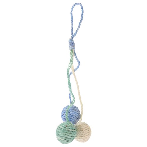 LOGOFUN Cat Ball Toy Cat Hanging Sisal Ball Toy Kitten Interactive Toy Kitten Scratching Ball Toy Pendant for Pet Indoor Playing - Blue Green White