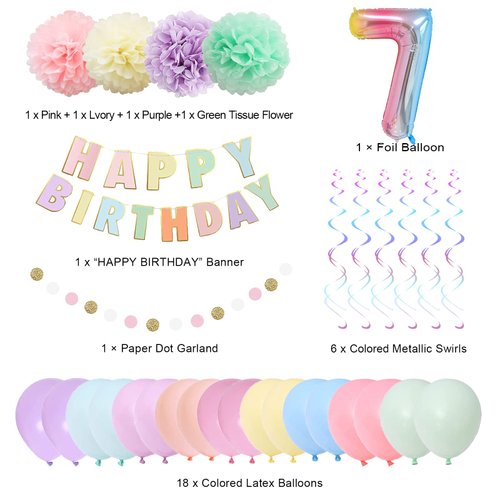 BRT Bearingshui 7th Birthday Decorations, 40 Inch Rainbow Gradient Number 7 Balloon, 7th Birthday Balloon, Happy Birthday Banner, Children’s 7th Birthday Party Supplies for Kids