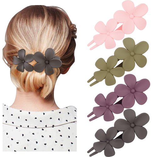 Tihebax Flower Flat Hair Clips for Women Flower Claw Clips for Thick Hair Lay Flat Claw Clip Alli...