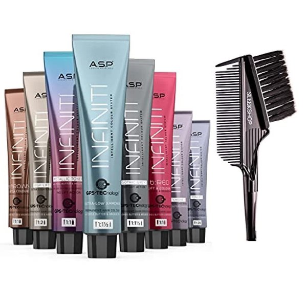 ASP Affinage INFINITI Ultra-Low Ammonia Permanent Hair Color Dye Haircolor w/Shea Butter & Argan (w/Sleek 3-in-1 Brush Comb) Infinity Intelligent Colour (4.00 Extra Natural Med Brown)