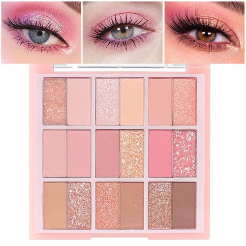 CAKAILA 18Colors Nude Pink Rose Gold Shimmery Eyeshadow Palette Makeup,Light Nude Soft Glitter Sparkly Highly Pigmented Eye Shadow Long Lasting Waterproof Naturing-Looking Blendable for Beginners
