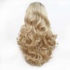 Melody Blonde Wig With Dark Roots Long Wavy Gold Synthetic Lace Front Wigs For Women 180% Density Side Part with Upsweep to Make Face Smaller Heat Resistant Fiber Hair 24 inch