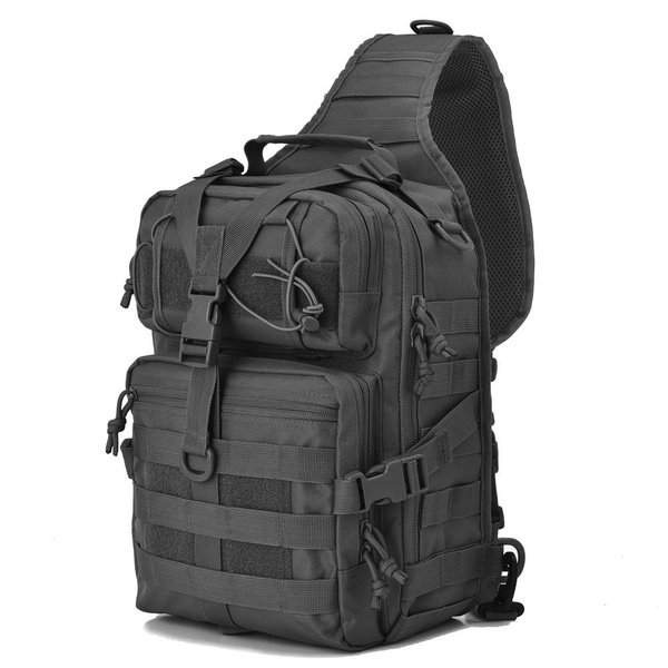 Gowara Gear Tactical Sling Bag Pack Military Rover EDC Molle Assault Range Bags Shoulder Day Pack w/Tactical USA Flag Patch (Black)
