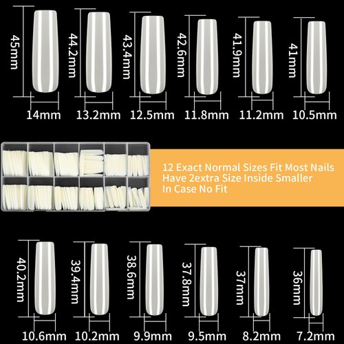 KOXXIAMOQ 240 Pcs Square Nail Tips, natural Extra Long natural Nail Tips for Acrylic Nails, No C Curve Tapered Square Full Cover Nail Tips, Press on Nail Tips Traceless for Nail Extension (natural)