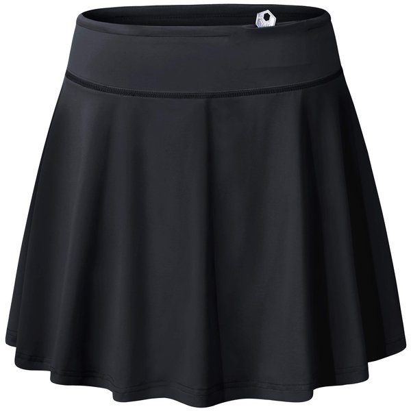 BLEVONH Black Tennis Skirt,Lady Comfortable Drawstring Tie Two Layers Golf Skorts for Women Plus Size Flowy Swing Hem Aline Loose Side Pocket Sports Clothing Fit Daughter Gifts XL