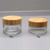 2Pcs 30ml Clear Empty Refillable Glass Bottles Round Cosmetic Jars Container Storage Pot with Natural Bamboo Lids and Sealing Inner Liner for Face Cream, Samples, Balms, Makeup Emulsion Beauty Case