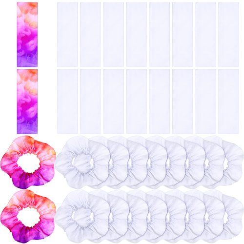 Waydress 36 Pieces Tie Dye White Scrunchies and White Stretchy Headband, Solid Scrunchies Elastic Hair Ties Cotton Soft Elastic Headbands Yoga Headband Ponytail Holder for Women Hair Styling