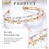 Firuilo Gold Double Headbands Gray Pearls Hair Bands Bling Crystal Rhinestones Head Bands Bride Weeding Diamond Hair Hoop for Women and Girls