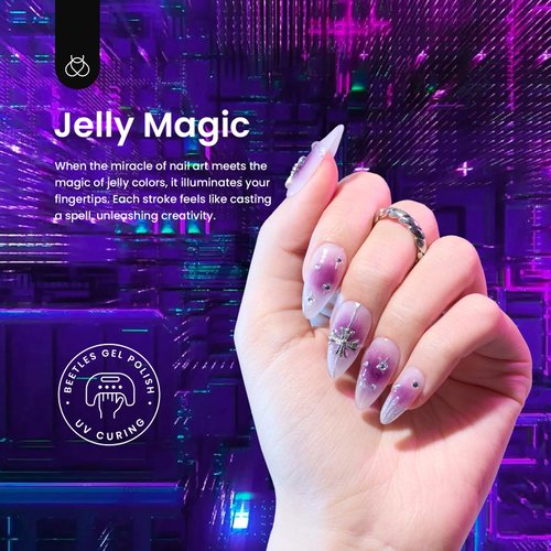beetles Gel Polish Jelly Gel Nail Polish 6 Colors Blue Pink Green Red Black Jelly Nail Polish Gel Polish Set Gel Nail Polish Soak Off LED UV Curing Requires Gifts for Women