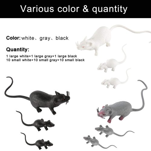 Gawertoy 33 PCS Halloween Fake Mouse Toys, Realistic Plastic Mouse Figurines Simulated Big and Small Mouse Models for Halloween Party Decorations Joke Trick Prank Props
