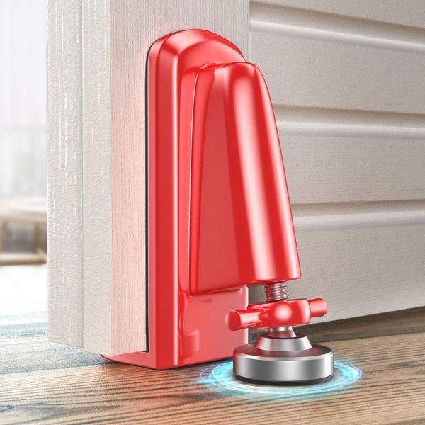 Portable Door Jammer for Travel Security, Door Stopper Security Device Lockdown, Aluminum Alloy Anti-Slip Door Locks for Women Safety Self Defense, Apartment Personal Protection for Homeowner (Red)